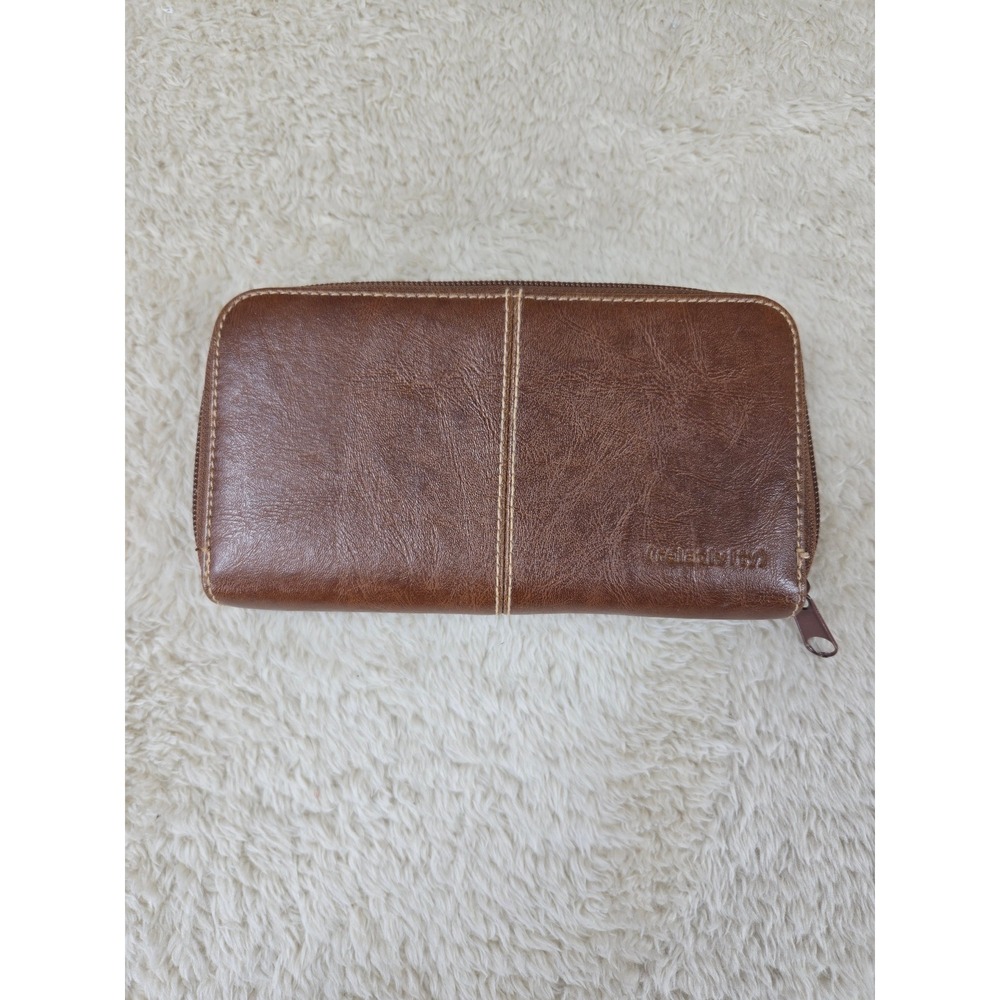 Relativity Brown Faux Leather Zip Around Organizer Wallet with‎ Labeled Dividers